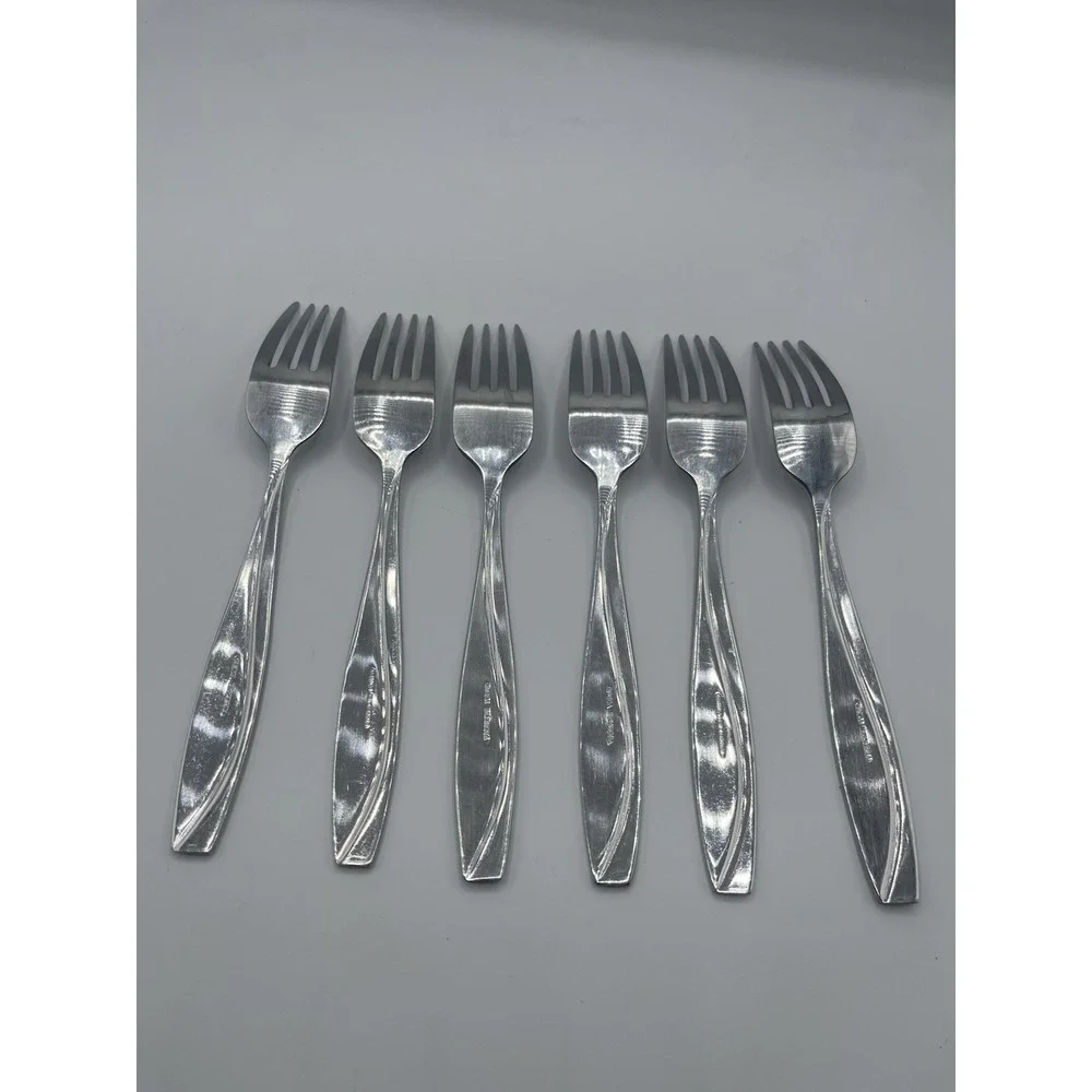 6 Dinner Forks Line Stainless Oneida Groove Curved B734 Indonesia Glossy 8‎ 1/4